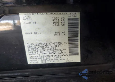 2013 Nissan Altima 2.5 from USA, damaged, VIN 1N4AL3APXDN490406